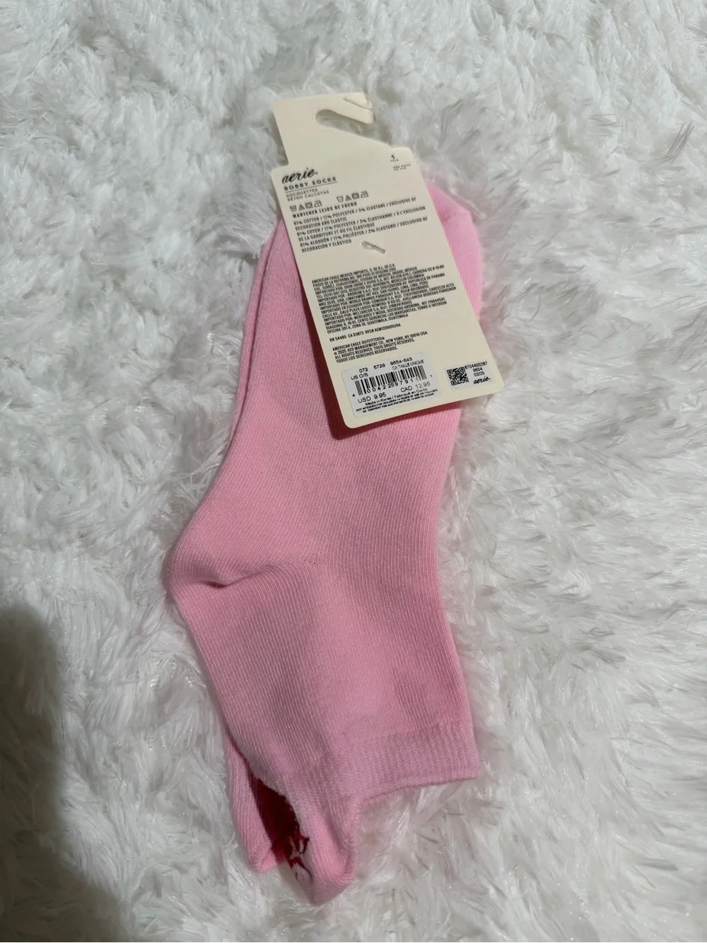 NWT Aerie Pink Ankle Socks with Red Strawberry Accent One Size Bobby Socks